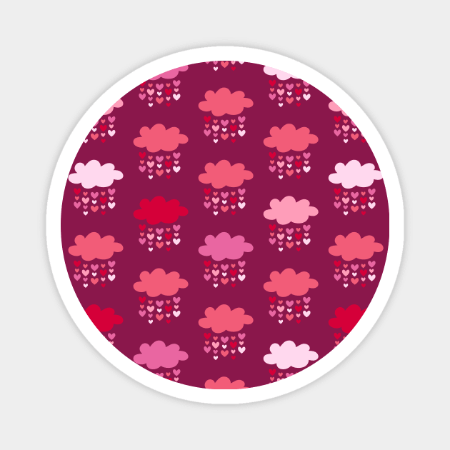 Retro raining hearts love clouds burgundy Valentine Magnet by Dana Du